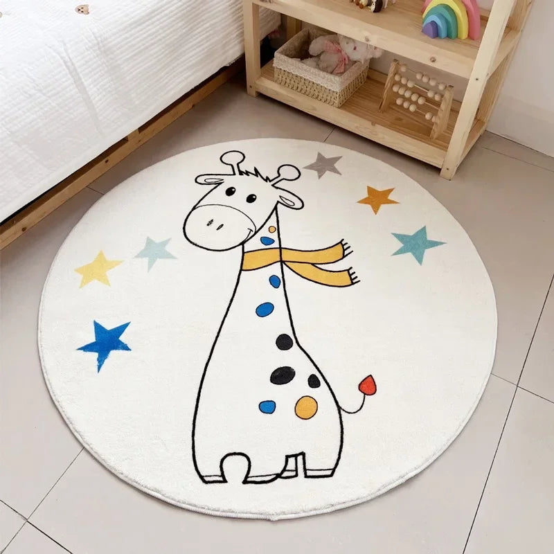 Rainbow cartoon Round Carpet Bedroom Animal Non-slip bedside area carpet Soft plush children's play mat Comfortable home decor