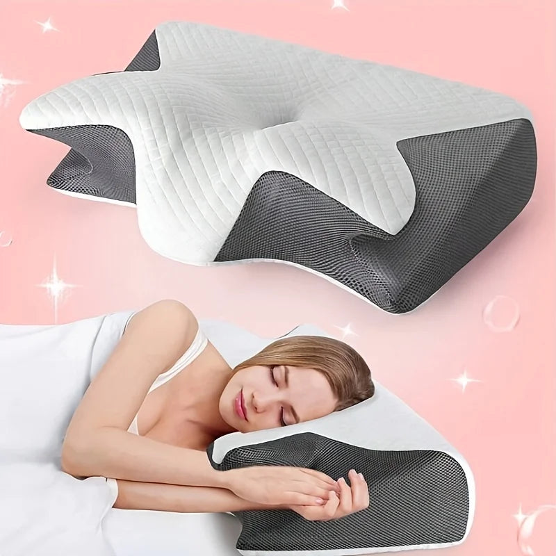 Ergonomic Contoured Neck Horn Pillow - Soft Yet Firm Support for All Sleep Positions, Side/Back/Stomach Sleepers Shoulder Relief