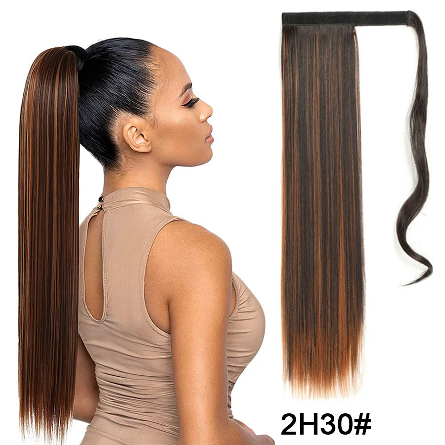 Synthetic Ponytail Long Straight Wrap Around Ponytail Hair Extension Heat-Reistant Fiber Pony Tail Fake Hairpieces For Women