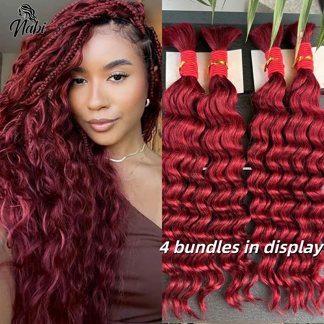 4/27# 99J# Colored Human Hair Boho Braiding Hair 50g/bundle Deep Wave Brazilian Human Braiding Hair for Black Women