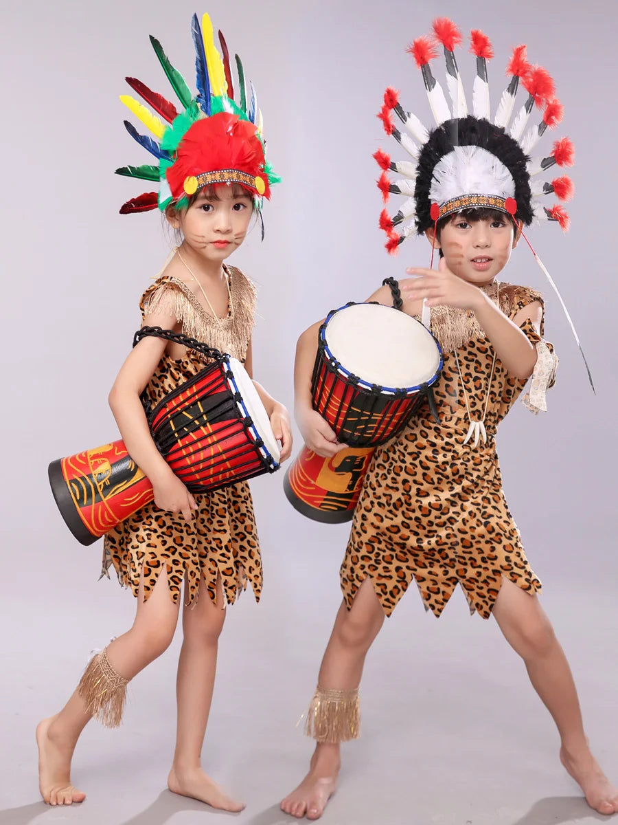 Halloween Costume Adult Kids Savage Caveman Costumes African Tribal Hunter Clothing for Girl Performance Costumes Cosplay Dress