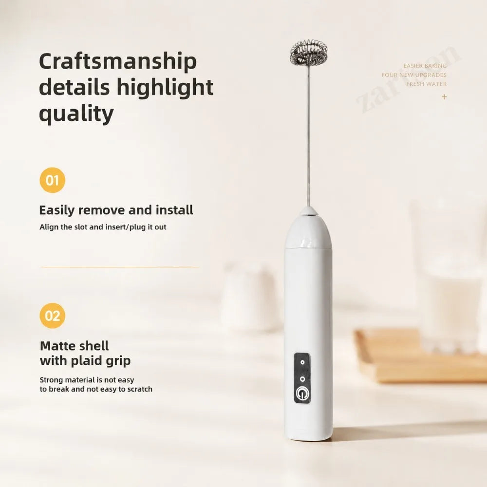 Electric Milk Frother + Egg Beater Wireless Type-C Charging 3 Speeds Mini Handheld Foam Maker Coffee Whisk Cooking Tools