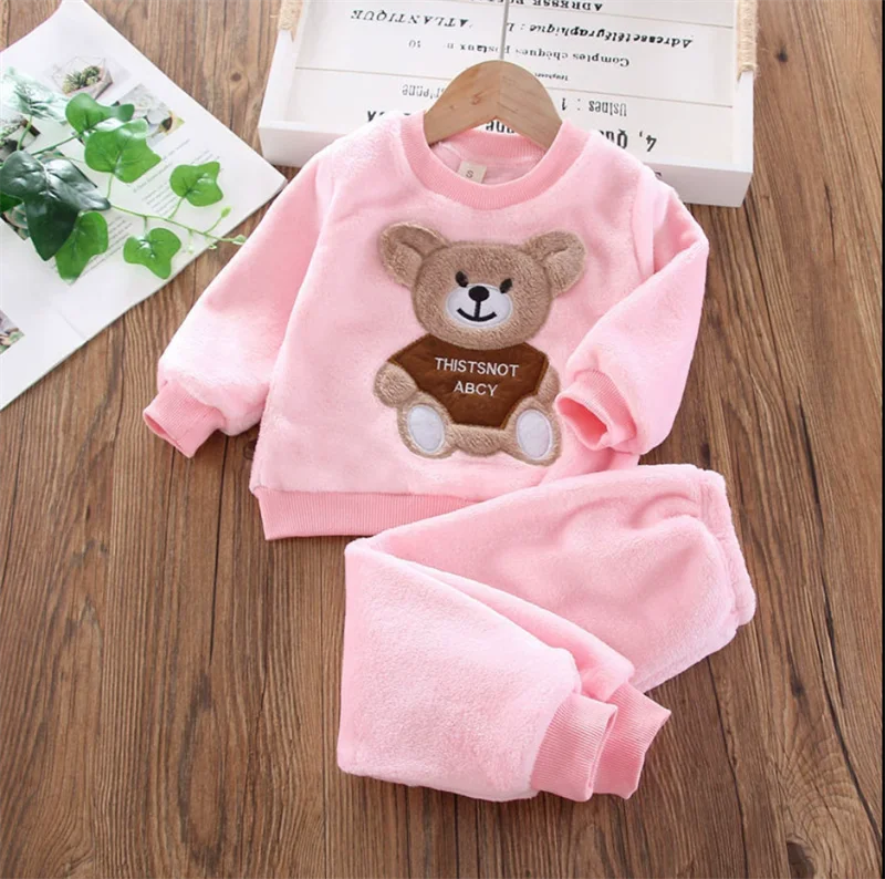 3Pcs Boys Fleece Sets Baby Girls Winter Autumn Thicken Clothes Suits Children Autumn Cartoon Hooded Jackets+Top+Pants Outfits