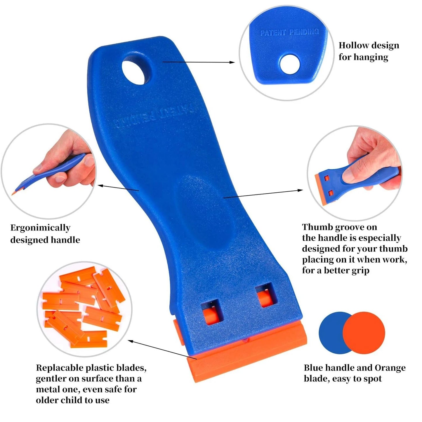 Razor, 1PC Plastic Scraper Tool with 10PCS Plastic Blades for Removing Glue, Sticker, Decals, Tint from Car Window and Glass