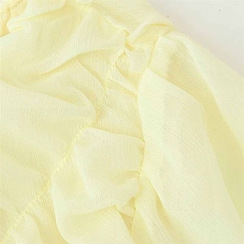 women's long sleeved mesh pleated loose casual dress summer new product solid color temperament long skirt
