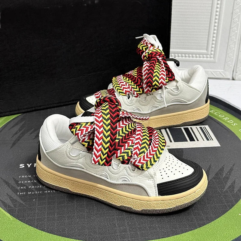 Thick-Soled Dad Shoes Men/women 2025 Summer Autumn Lace Up Clunky Sneaker Casual Skateboard Shoes Mixed Color Sport Shoes