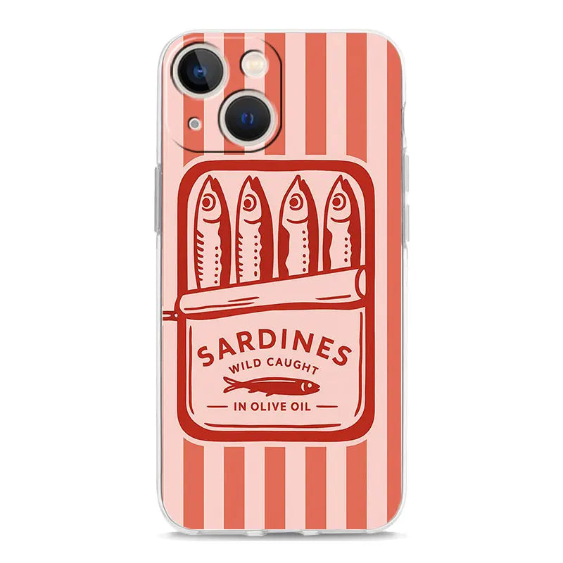 Soft TPU Transparent Phone Case Cover for iPhone 17 16 15 14 13 12 11 Pro Max 17 Air 7 8 Plus Fundas Funny Fish Sardines Laser