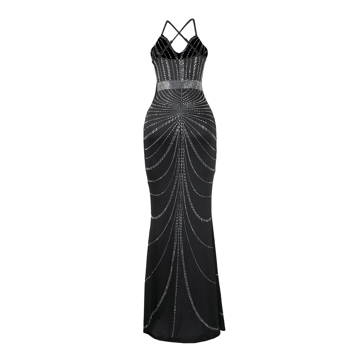 Sparkling Solid Color Hot Diamond Sheer Mesh Long Skirt, Elegant and Luxurious Spring Women's Cocktail Dress, Celebrity Clothing