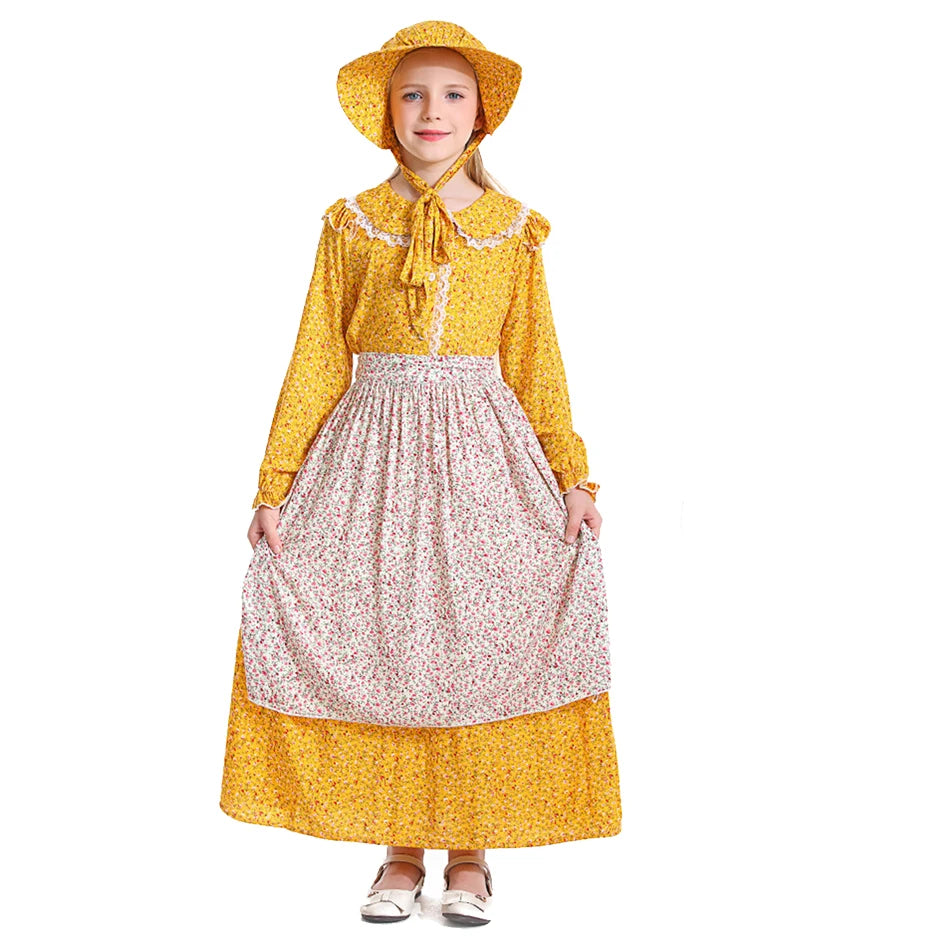 Frocks for Girls Kids Little Red Riding Hood Fairy Tale Drama Performance Costume Maid Suit Floral Pastoral Style Casual Dress