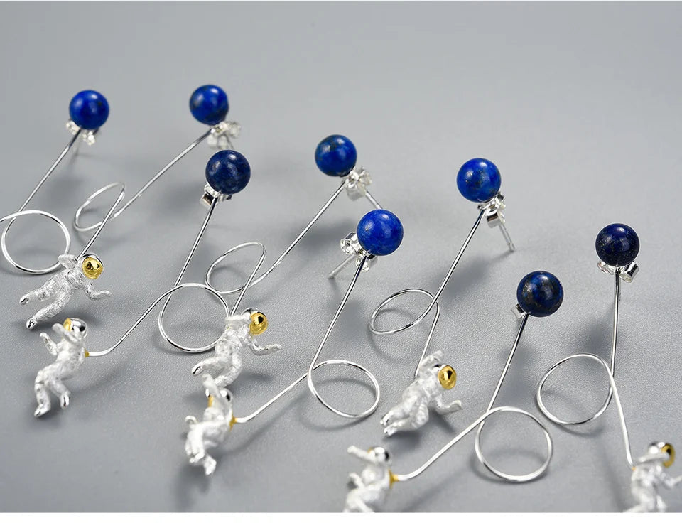 Lotus Fun Natural Stone Unusual Space Odyssey Long Tassel Dangle Earrings For Women Real 925 Sterling Silver Fashion Jewelry