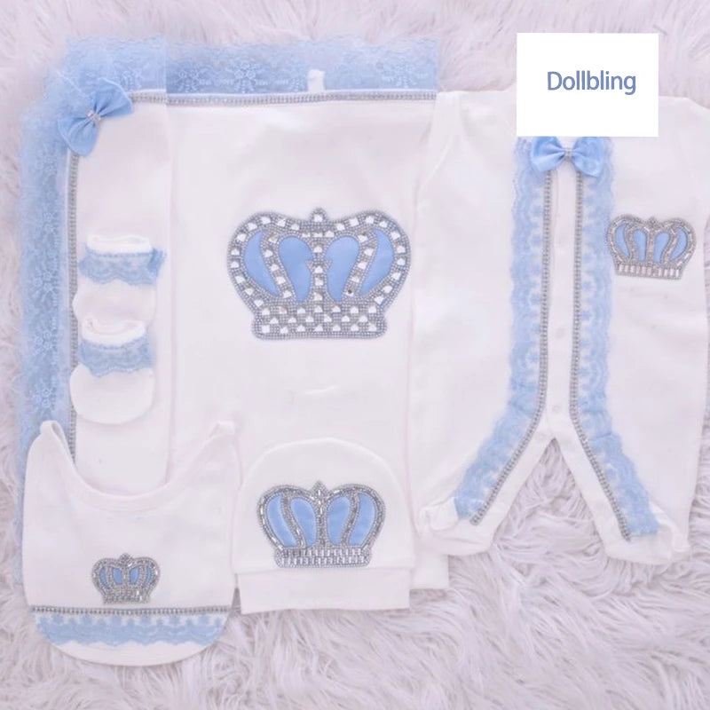 5pcs Newborn Baby Boy Outfits Kids Clothing Real Cotton Infant0 Products Shirt Pants Mittens Receiving Blanket