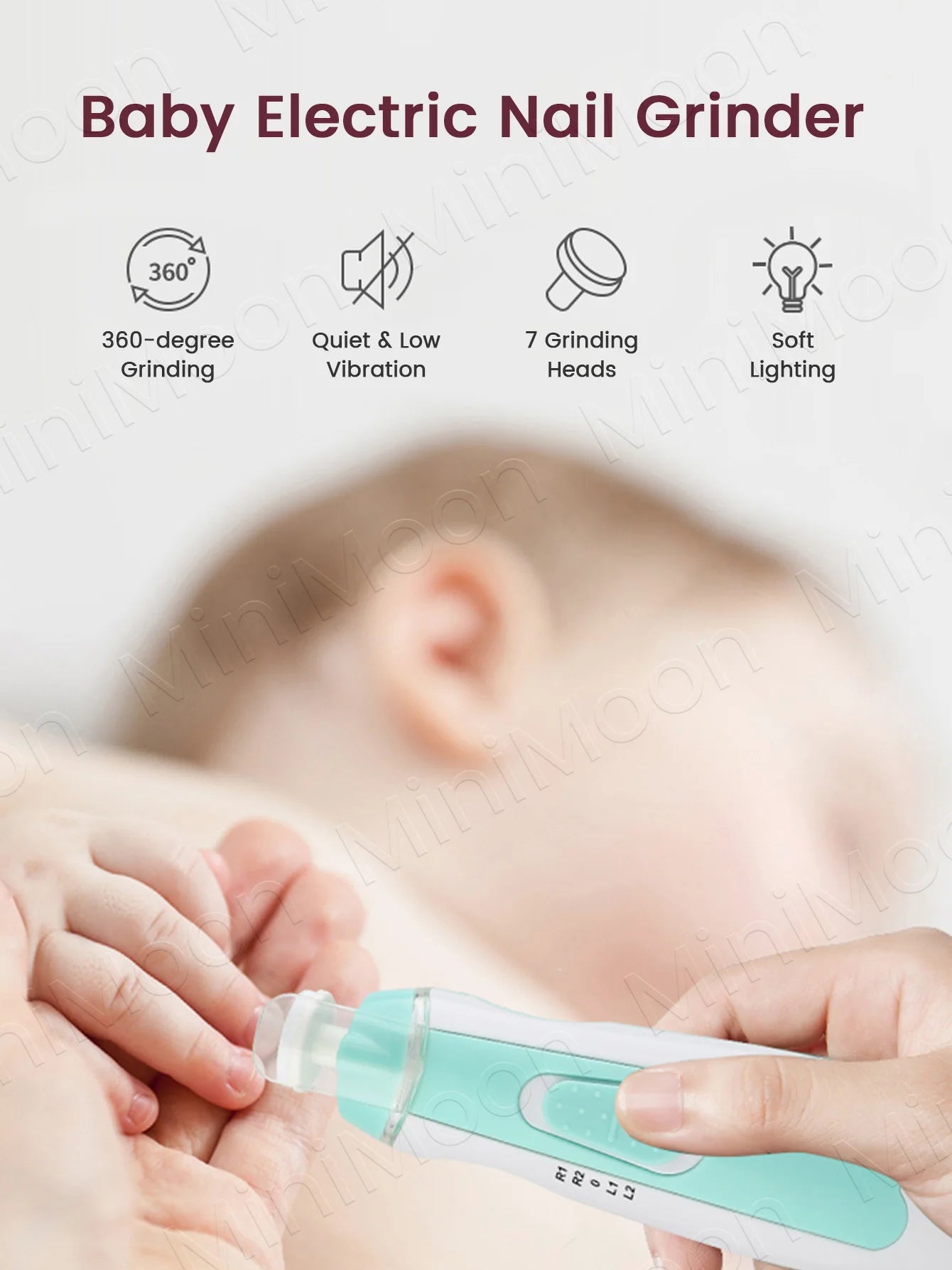 Baby Electric Nail Trimmer, 4-Speed with LED Light for Safe, Pain-Free Manicures at Home, Gentle on Skin
