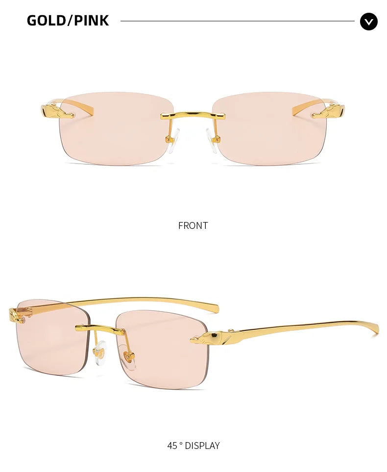 Fashion Vintage Rimless Square Sunglasses Women Men Luxury Brand Designer Popular Travel Driving Metal Small Sun Glasses