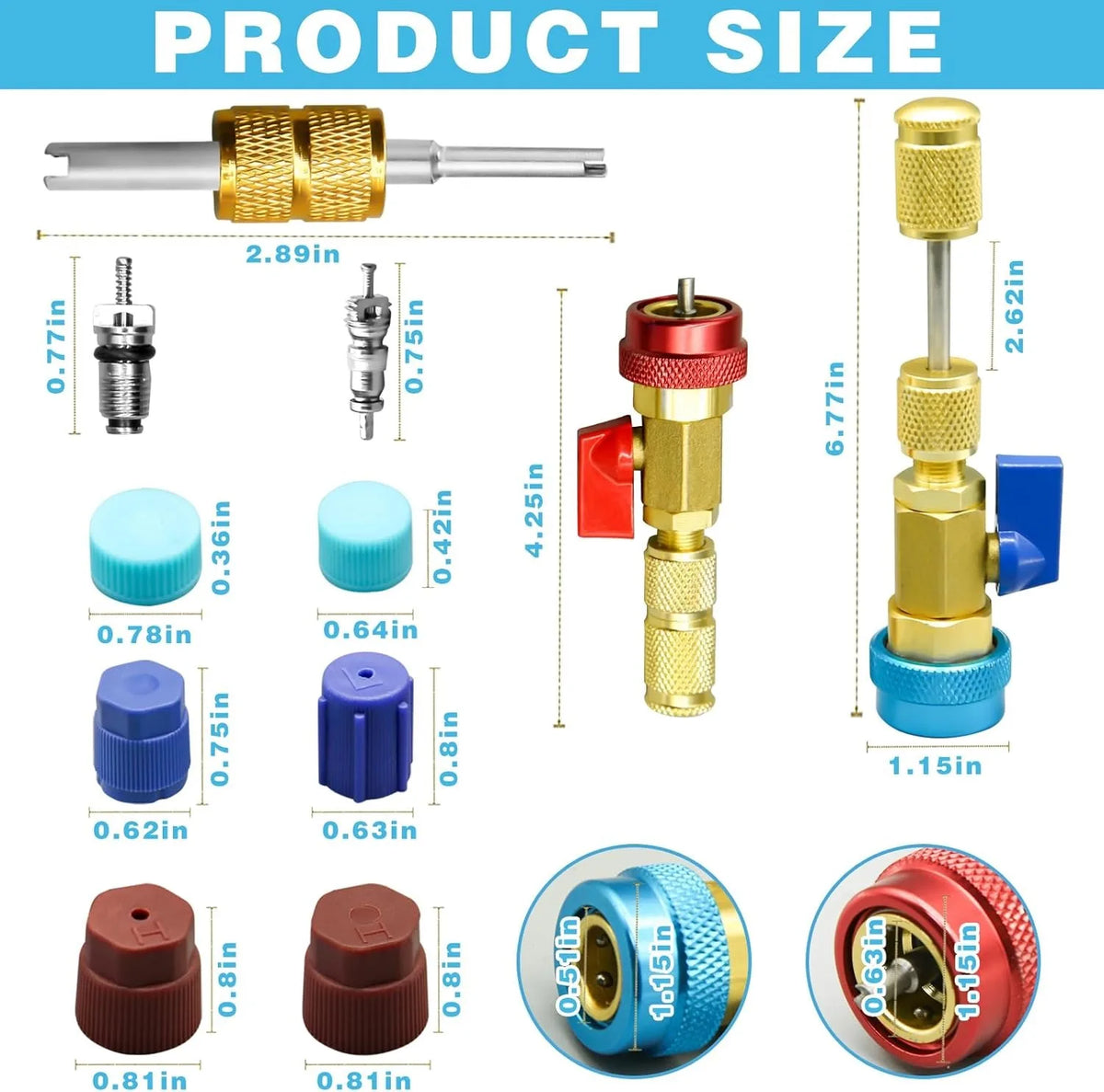 R134A Valve Core Quick Remover Installer, High Low Pressure Valve Core Remover Tools Kit for Refrigerant Air Conditioner System