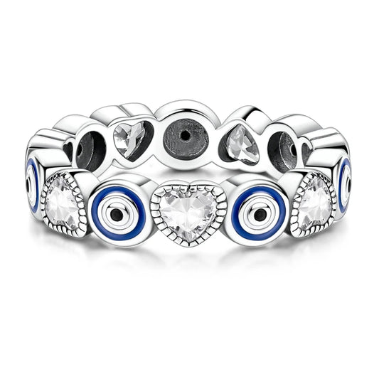 Original 925 Sterling Silver Sparkling Blue Eye and Heart Ring For Women Girls Jewelry Birthday Anniversary Gifts