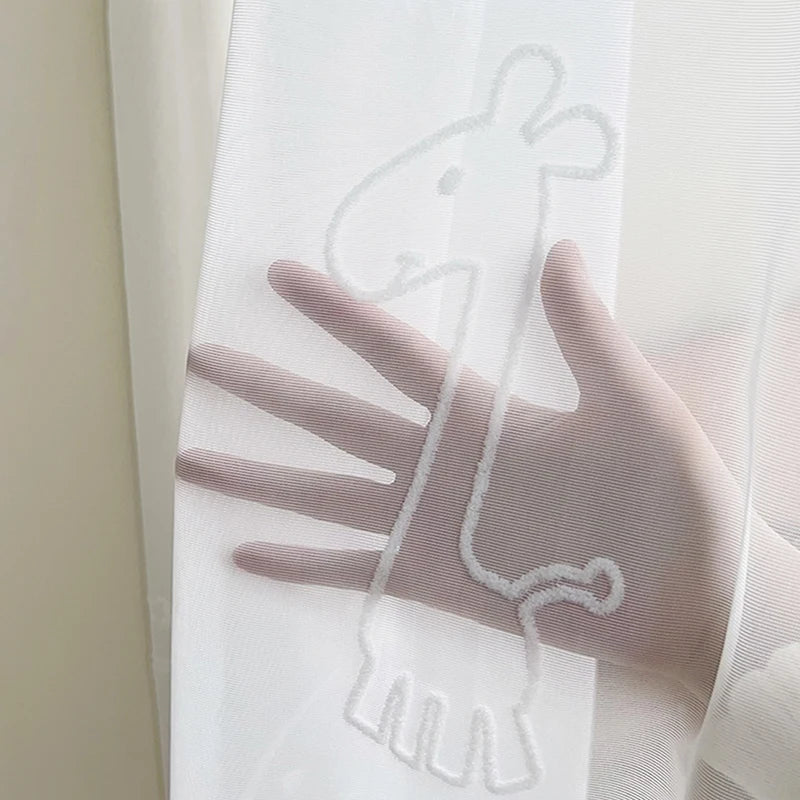 Cartoon Animals Pattern Semi-Blackout Curtains for Kids Bedroom, Beige Window Treatment Drapes for Boy Girl Window Nursery Room
