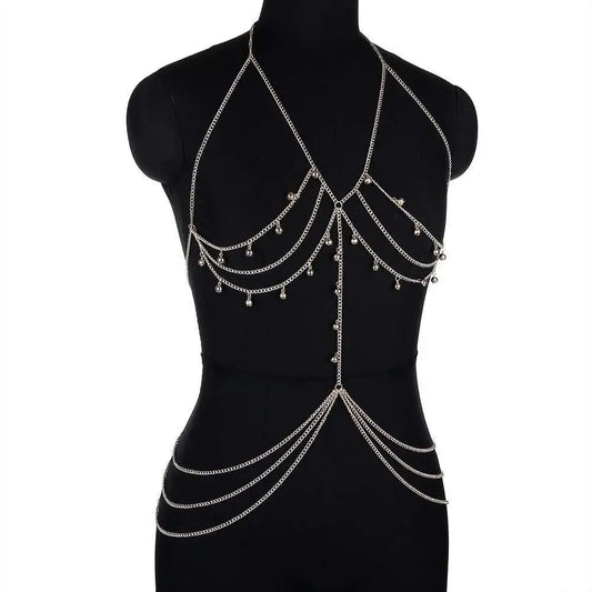 Women Sexy Silver Color Multi-layer Link Chain Chest Necklace Belly Bodychain Girls Bra Bikini Accessories Beach Holiday Gift