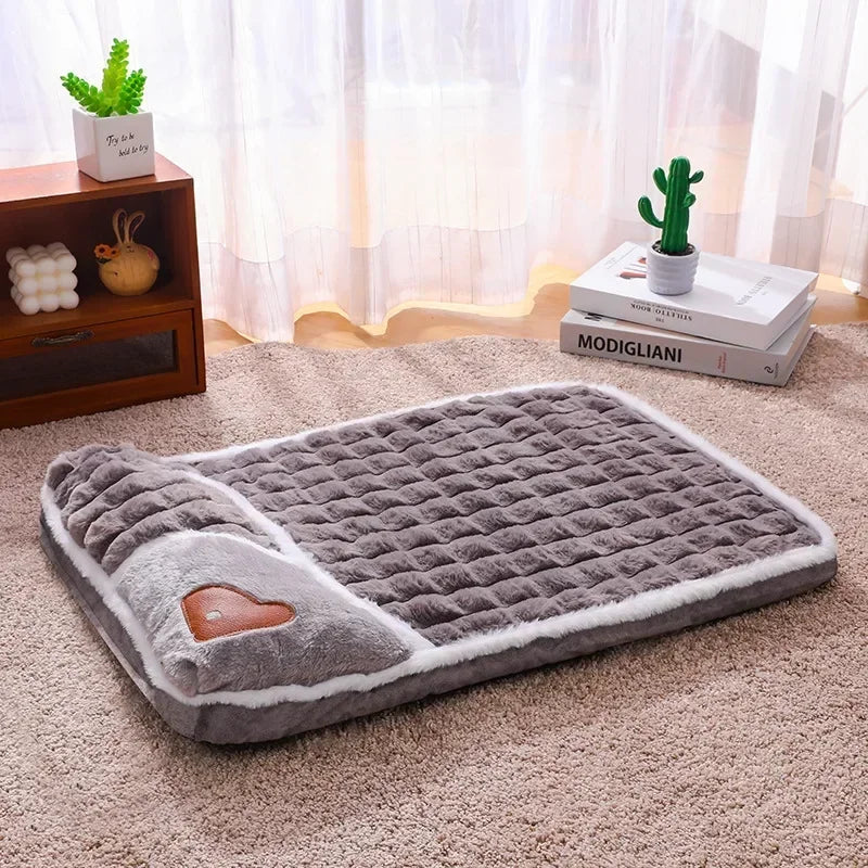 2024 NEW Winter Warm Dog Sleeping Mat Comfortable Dog Bed Plush Pet Mat for Small Medium Large Dogs Square Puppy Bed with Pillow