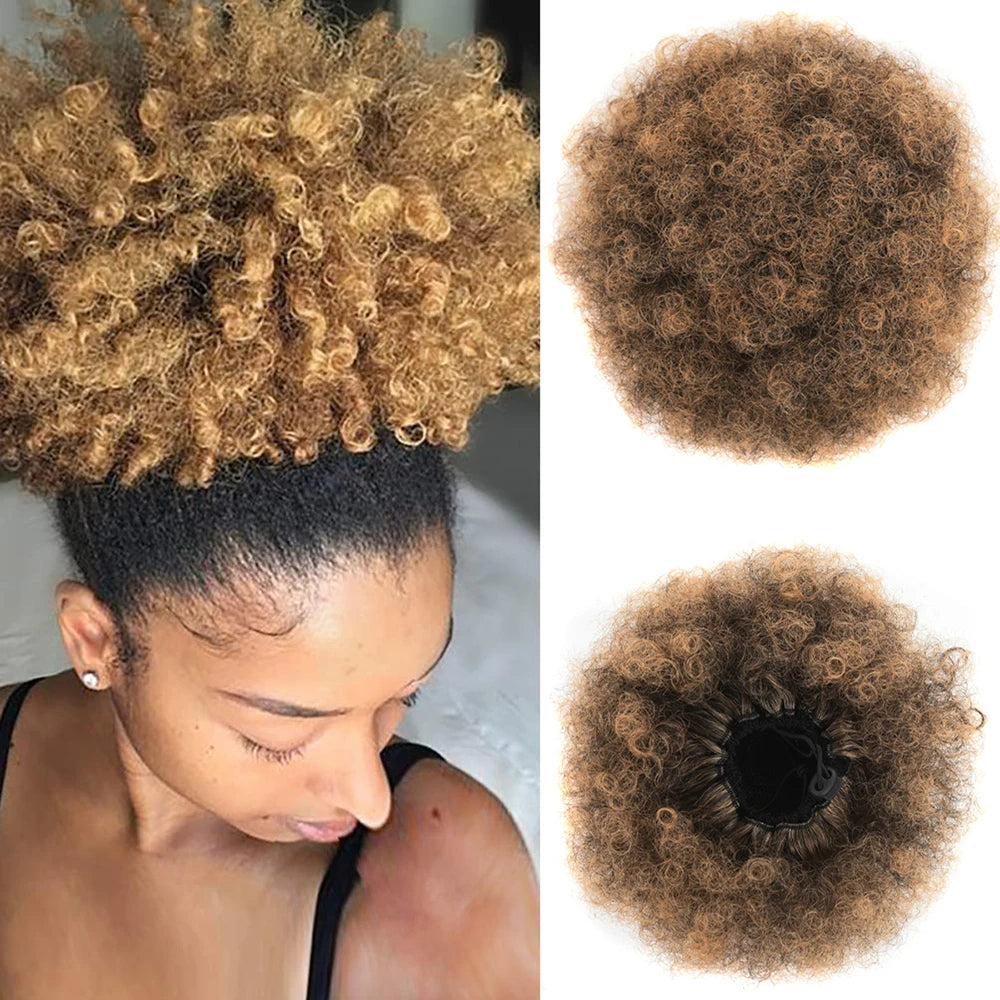 Synthetic Large Afro Puff Drawstring Ponytail Kinky Curly Bun HairPiece African American Clip in Updo Extensions for Black Women