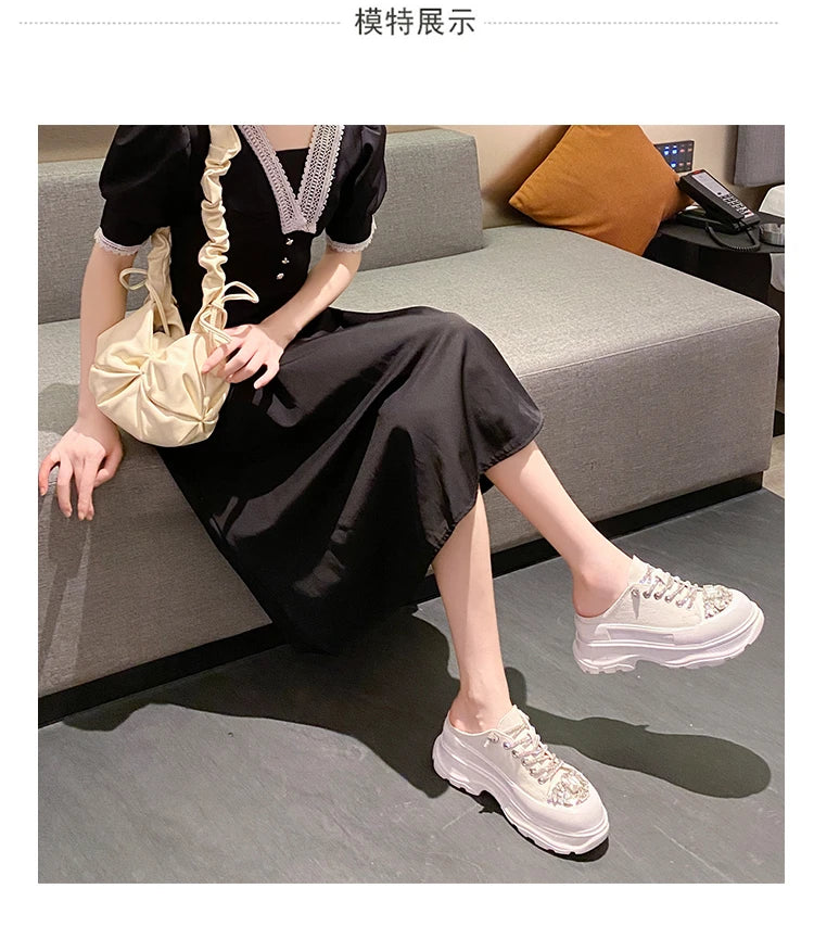 Women Shiny Rhinestones Shoes Four Seasons Casual Sneakers Women Stylish Sport Shoes Lace-Up Sports slippers zapatos mujer