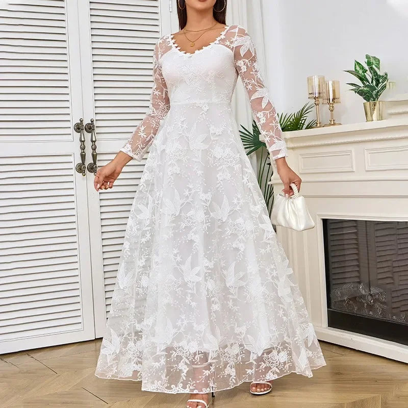 2025 New White Lace Long Sleeve One Shoulder Women's Dress Wedding Dress Evening Gown Elegant Classy Female Fashionable