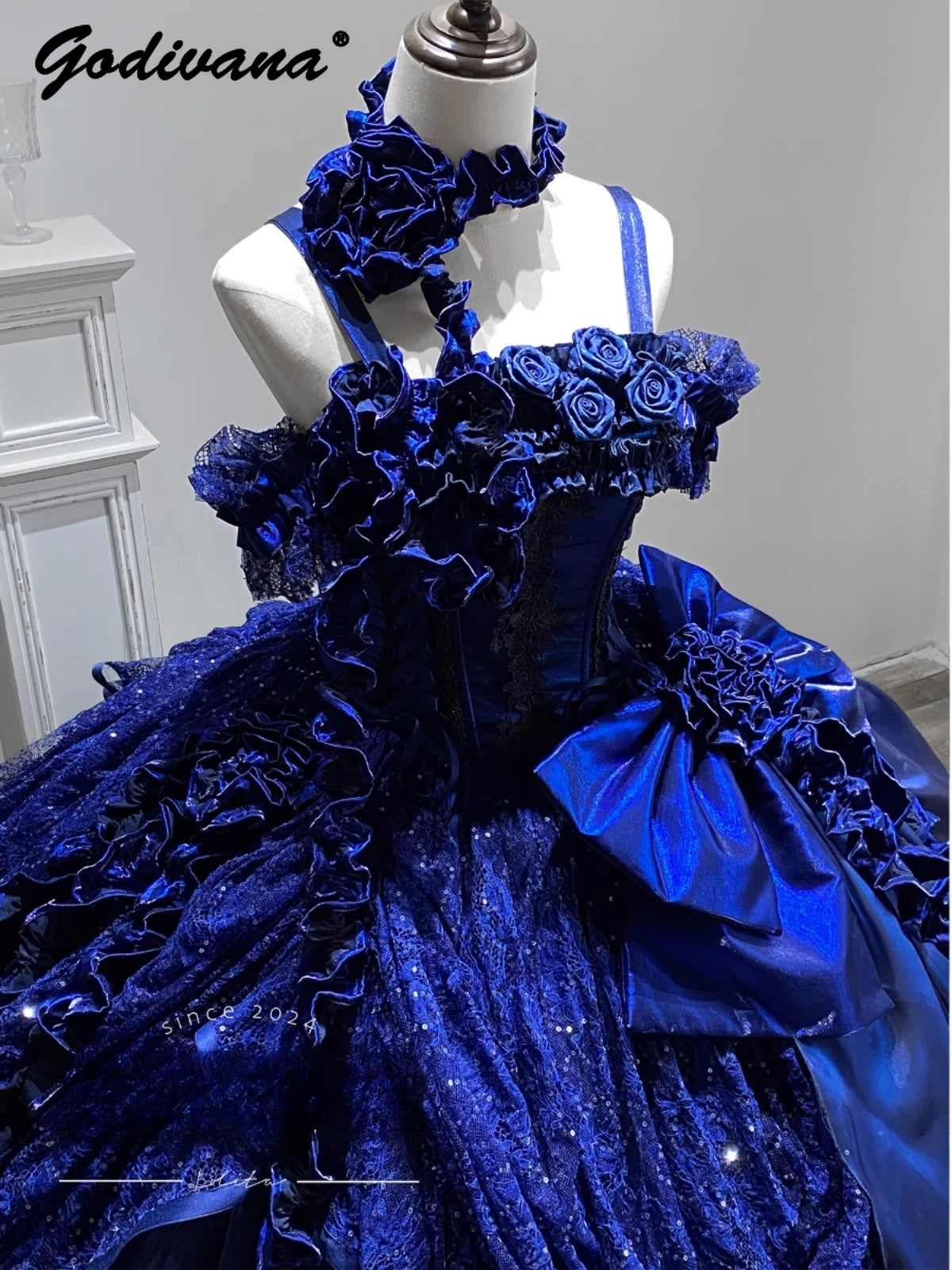 Original Burgundy Fish Bone Flower Wedding Dress Lolita Girl Women's Fairy Lace Bow Slim Maxi Long Party Birthday Dresses