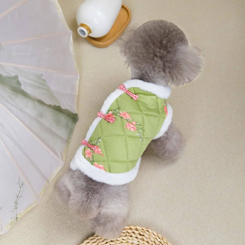 Vintage Pet Winter Warm Coat Puppy Clothes for Small and Medium Doggy Pomeranian Chihuahua Jacket With Flower Outdoor Clothing