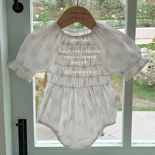 2024 New Summer Newborn Baby Girl Romper Flying Sleeve Cotton Mesh Splicing Toddler Baby Girl Jumpsuit 0-24M Baby Girl Clothing