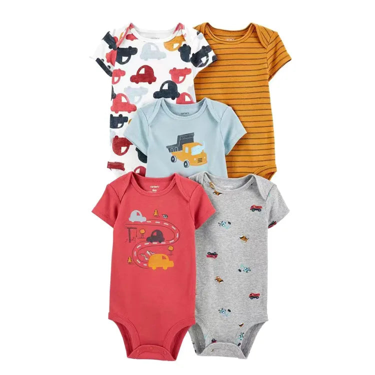 LIEMEI (Baby 0-24M)5 pcs Baby New  Romper Summer Onesie Pajama Cotton Boy Girl Clothes Newborn Zipper Footies Jumpsuit Short-Sle