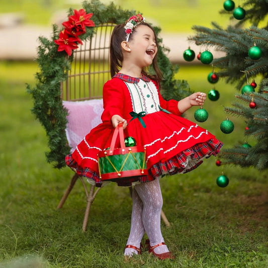 Long Sleeve Plaid Party Baby Dress for Girls Carnival Halloween Christmas Cosplay Costume Elegant Baby Prom 1st Birthday Dresses