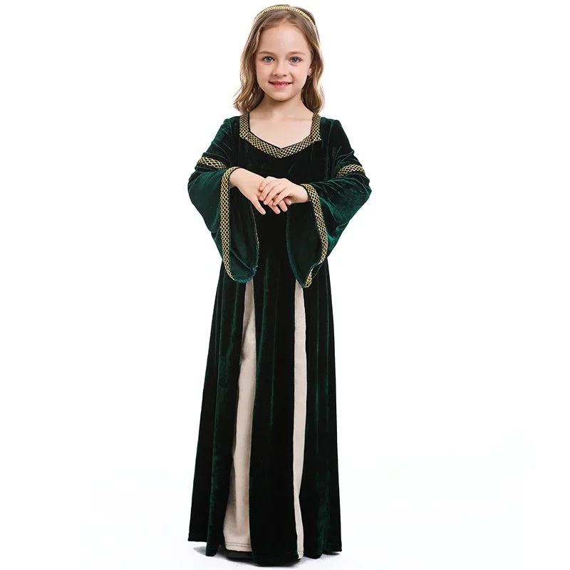 Halloween Girls Costumes Carnival Renaissance Retro Medieval Musical Theater Stage Costumes Palace Style Bell Sleeve Long Dress
