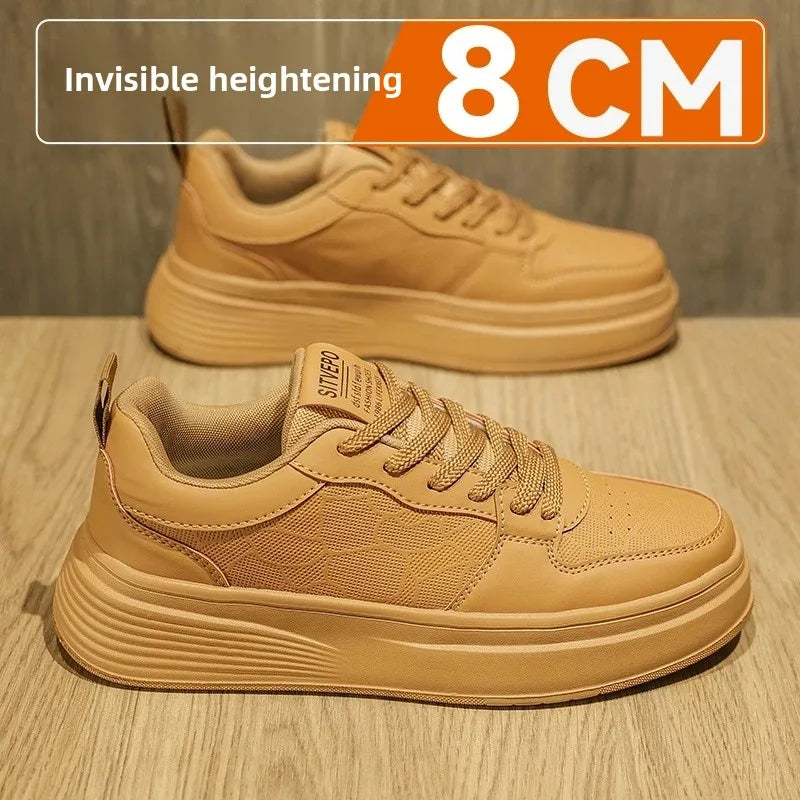 Men's Casual Sport Shoes Thick Bottom Invisible Heightening 10cm Rubber Outsole Synthetic Upper Breathable Lace-Up Sneakers