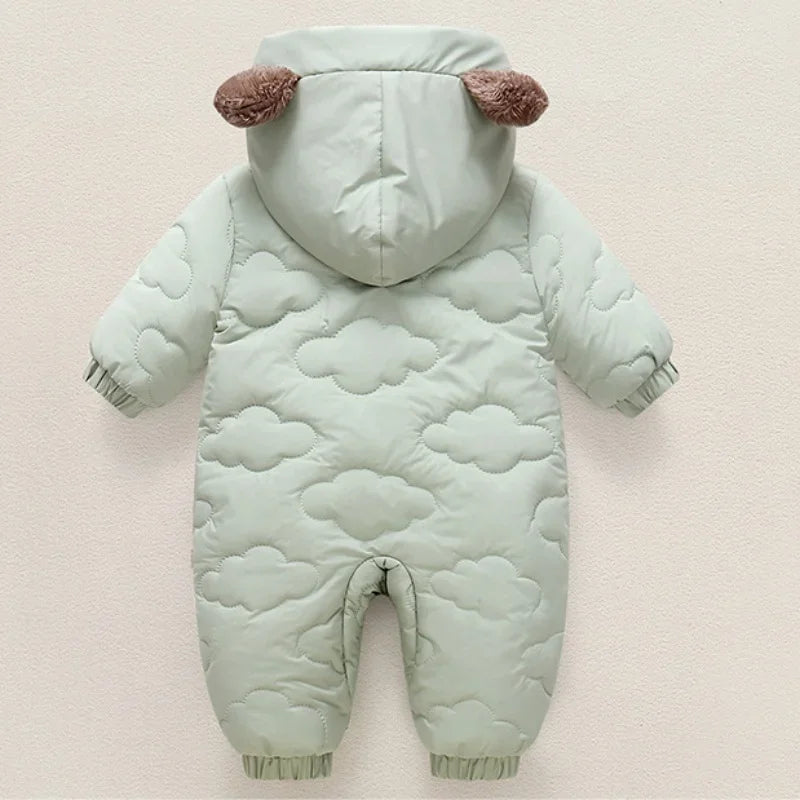 Toddler Baby Girl Boy Jumpsuit Thickened Fleece Lined Double-Layer Hooded Romper 0-2Y Cute Bear Ears Winter Warm Kids Snowsuit