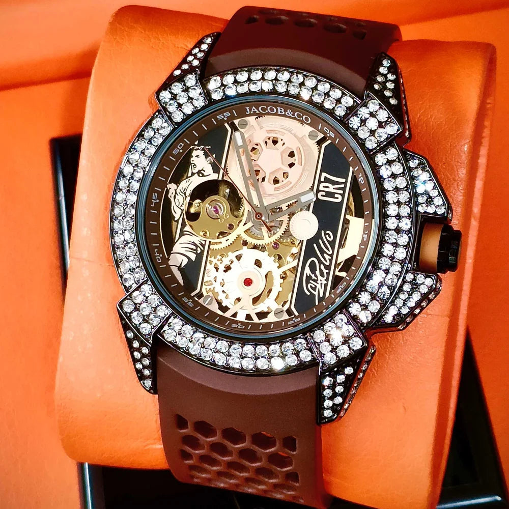 TOP Very Hot Jacob & Co Original Brand Watches For Mens  Full Diamond Automatic Mechanical Wristatch High Quality AAA Clocks