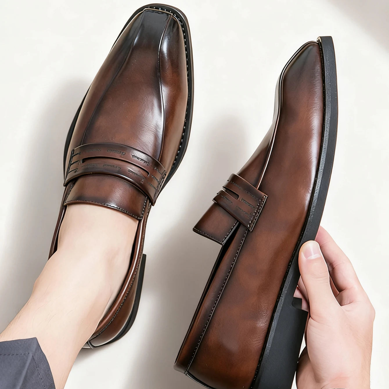 Men's Formal Leather Shoes British Style Oxford Slip On Loafers Breathable Non-Slip Business Dress Wedding Office Daily Commute