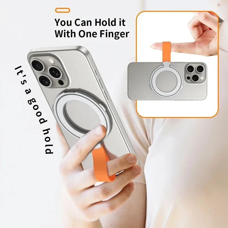 Magnetic Phone Ring Holder for iPhone Series MagSafe Stand Ultra-thin Folding Can Charge Wirelessly Grip With Lanyard Universal