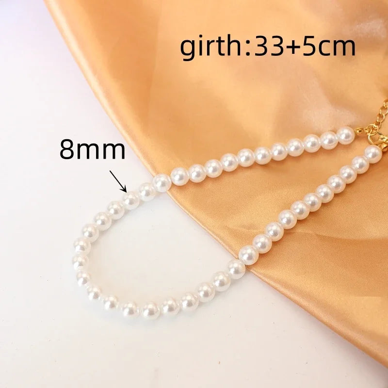4 5 6 8mm White Pearl Chokers Necklace Clavicle Chain For Women Classic Fashion Elegant Wedding Neck Jewelry Love Pendant Gift