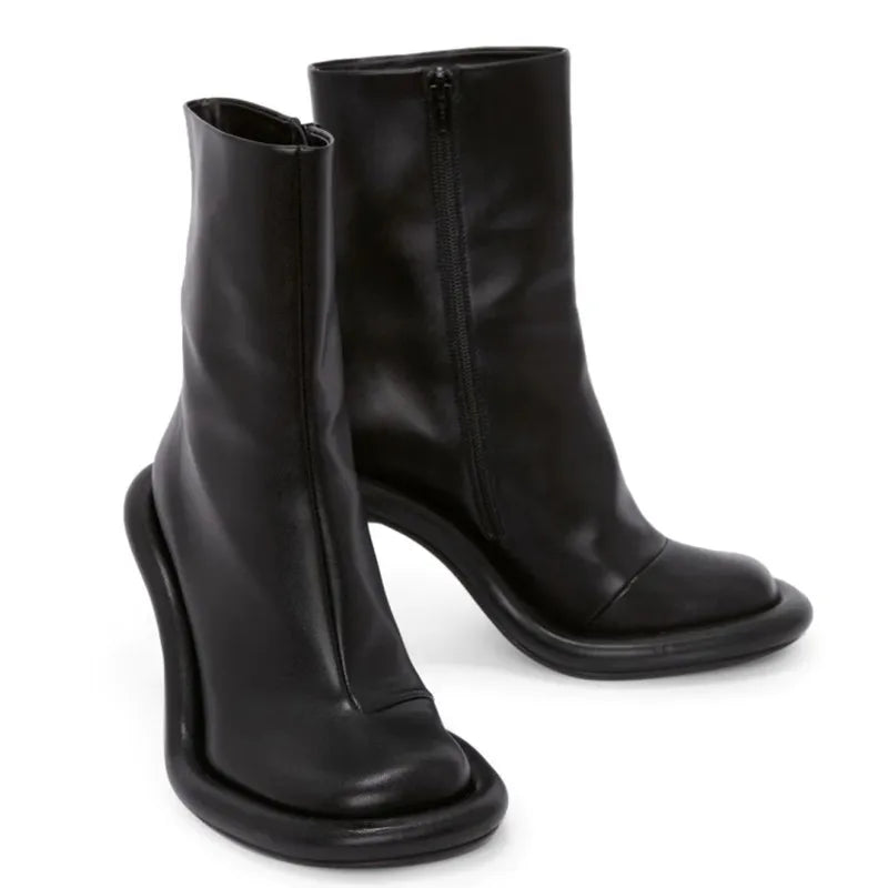 2025Women's New Slim High-heeled Knee High Boots with Side Zipper Round Toe 34-43 Large Mid Length Boots