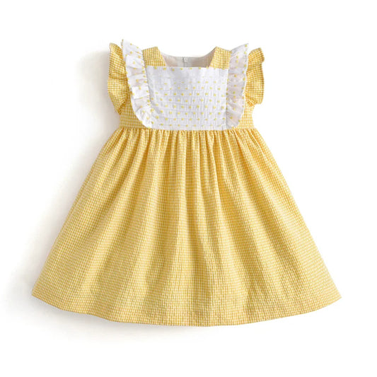 Cute Baby Girl Easter Yellow Dress Children Spanish Boutique Dresses Infant Summer Sleeveless Cotton Frocks For One Years Old