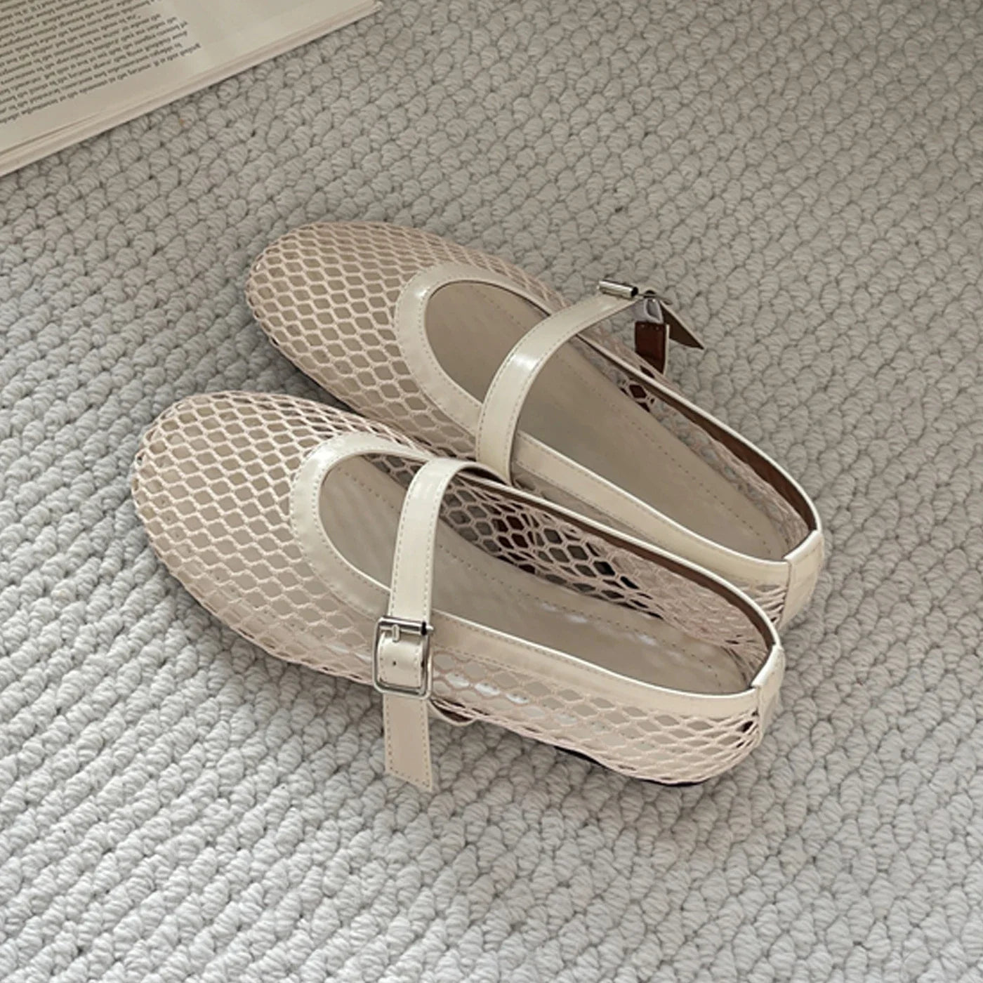 Aneikeh BIG Size 35-43 Jelly Color Fishing Ballet Dance Women's Mesh Buckle Flat Hollow Out Retro Mary Jane Shoes