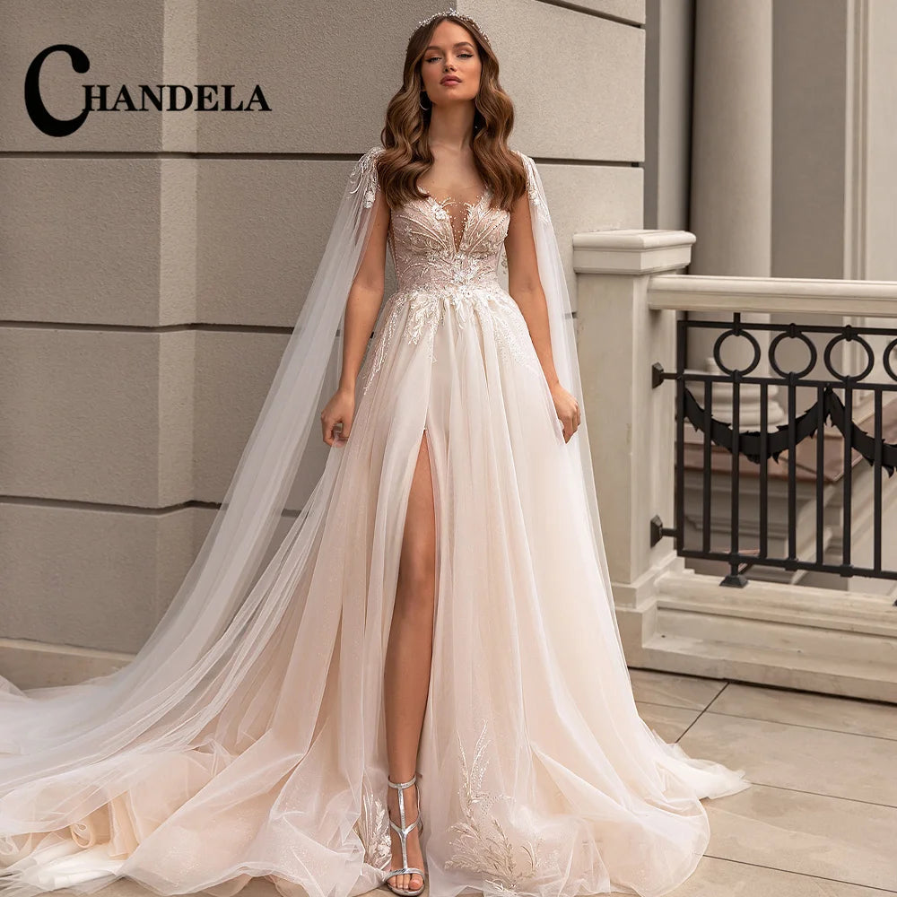 CHANDELA Off The Shoulder Princess Beach Wedding Dress For Women 2025 Sleeveless Bride Ruffles Bridal Gown Vestidos Customised
