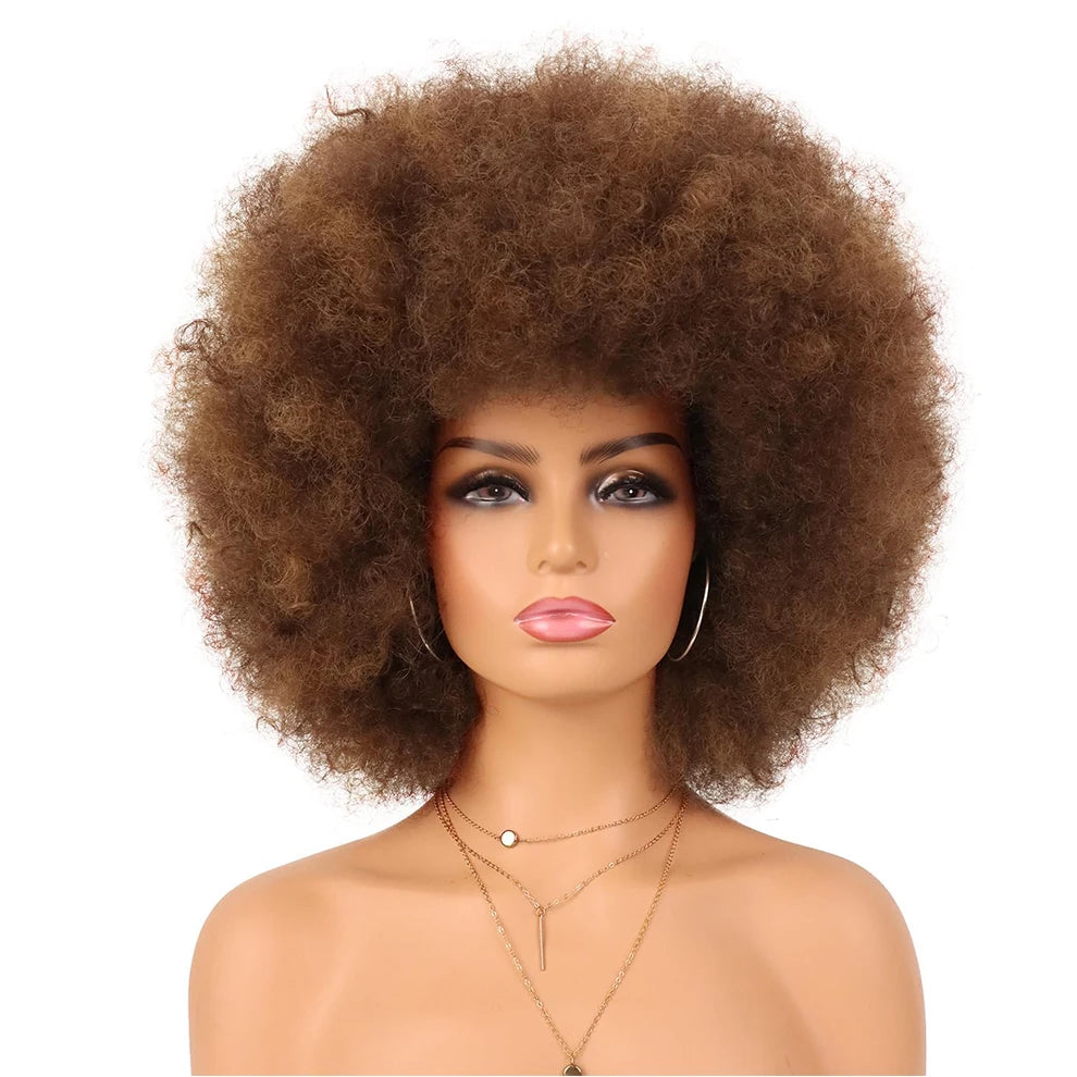 Afro Curly Human Hair Wigs for Black Women 13x4 Lace Front Red Brown Afro Puff Wig Natural Looking Heat Resistant Bouncy Hair