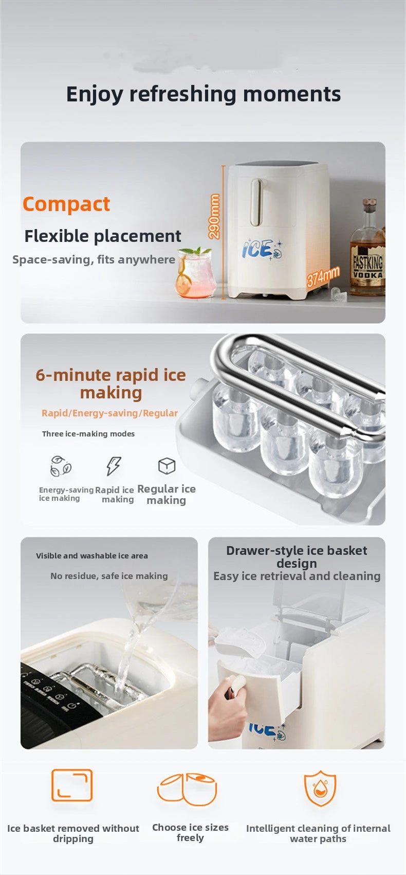 Mini Ice Maker Machine for Home Dorm Student, Portable Automatic Ice Maker with Small Power, Compact Countertop Ice Cube Maker,