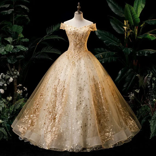 High Quality Women's Luxury Wedding Dress Dress Fashion One Collar Long Puff Skirt European and American Women's Wear 2026