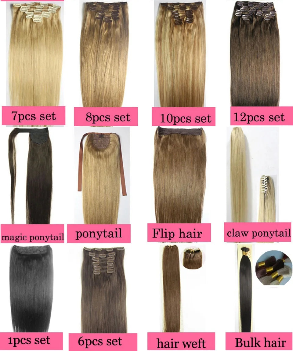 ZZHAIR 100% O Brazilian Human Remy Hair Extensions 16"-24" 2pcs Set 70g 80g Clips-in Two Pieces 2x10cm Natural Straight