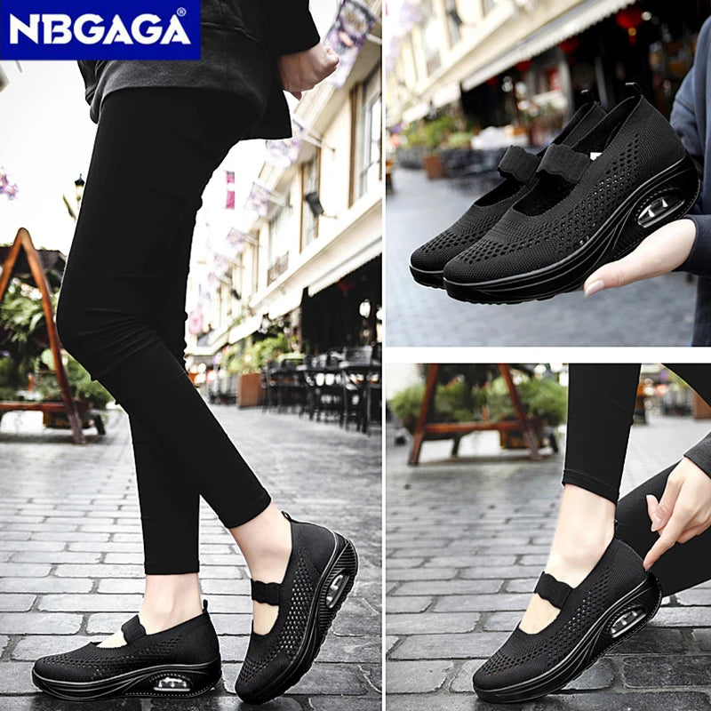 Solid Color Women Walking Shoes Air Cushion Non Slip Orthopedic Shoes Ladies' Casual Mother's Shoes Slip-On Lazy Loafers Sneaker