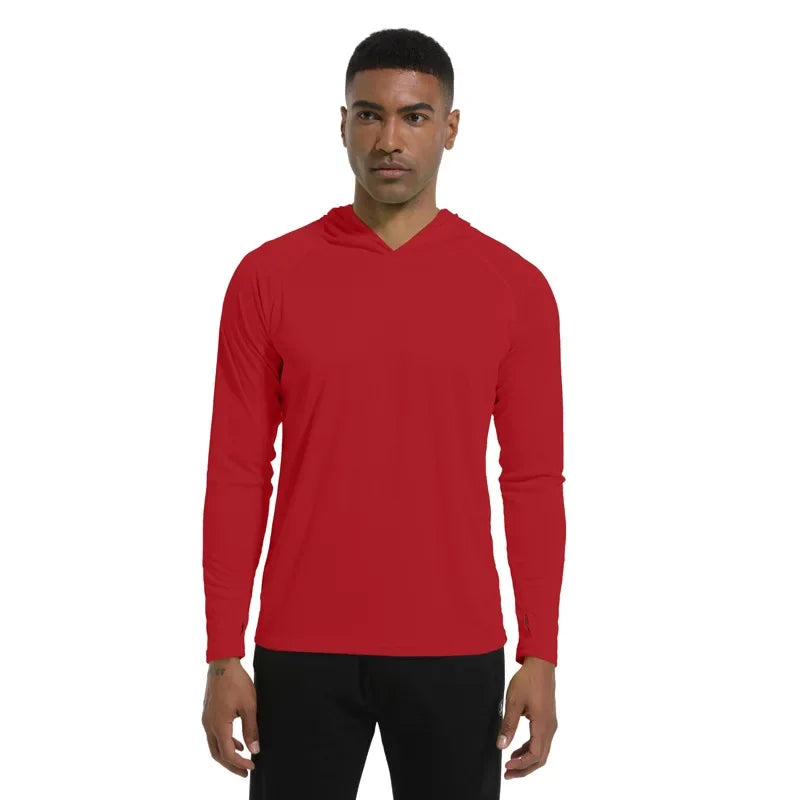 Men Upf 50+ Sun Protection t-Shirts Long Sleeve t-Shirt Casual Tops Male Quick Dry Gym Running Tee Shirts With Hood Man Clothing