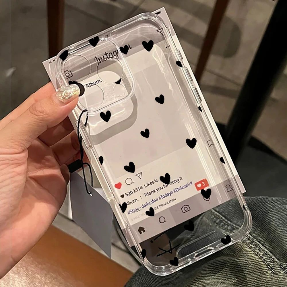 TPU Cute Love Heart Pattern Phone Case For iPhone 17 16 15 14 13 12 11 Pro Max X XS XR 7 8 Plus Shockproof Silicone Clear Cover