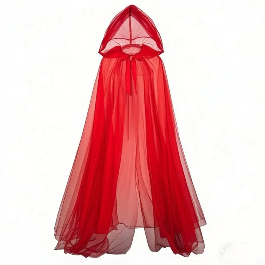 Halloween   cosplay - ghost costume with hooded cloak, death god witch net-like long dress, full-length performance outfit