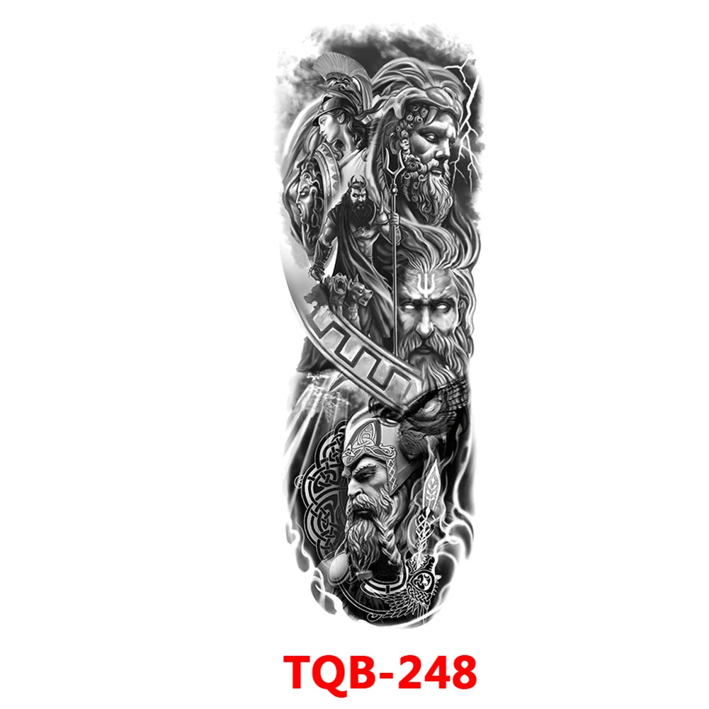 Full-arm Tattoo Stickers With The Crown Of The Virgin Of Jesus And Lion Waterproof Tattoo Stickers